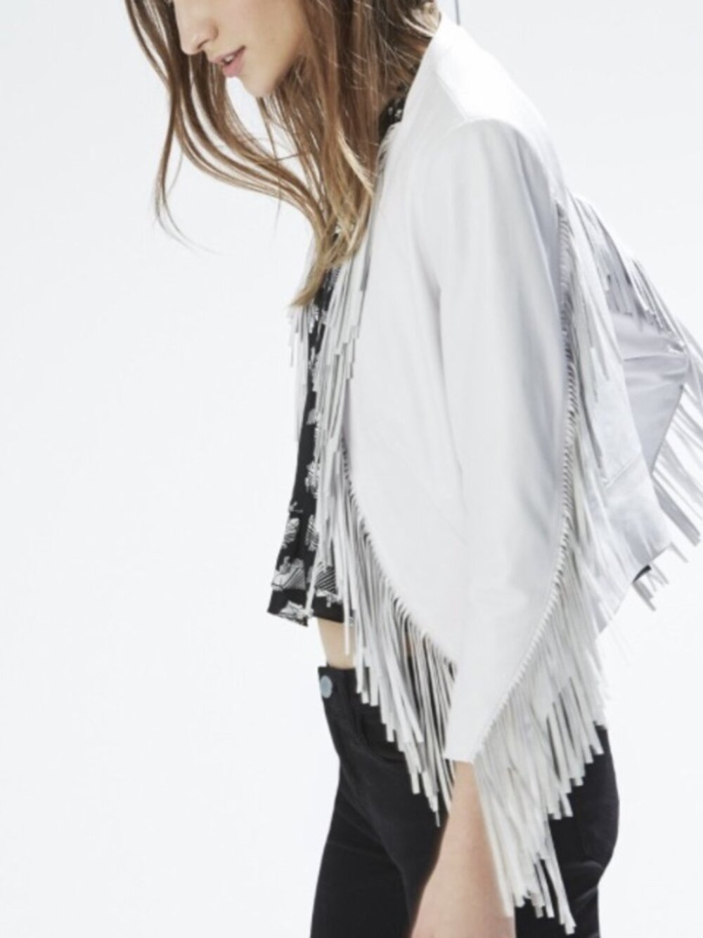 New Rebecca Minkoff "Ace" Lamb Leather Fringe Lightweight Jacket, Size M